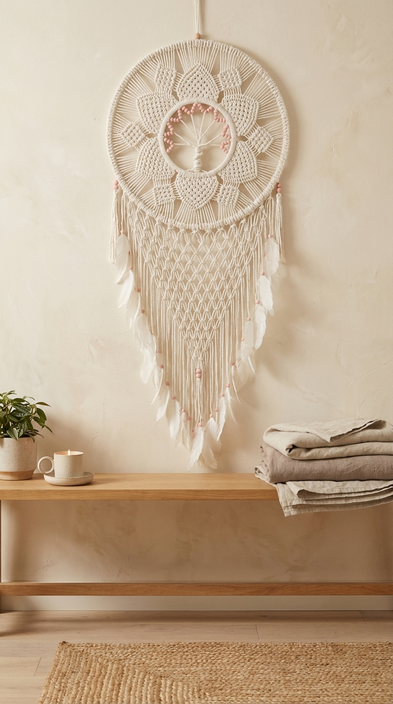 Handmade 54cm Feather Mandella Tree of Life Dreamcatcher - Elegant Bedroom & Living Room Decor