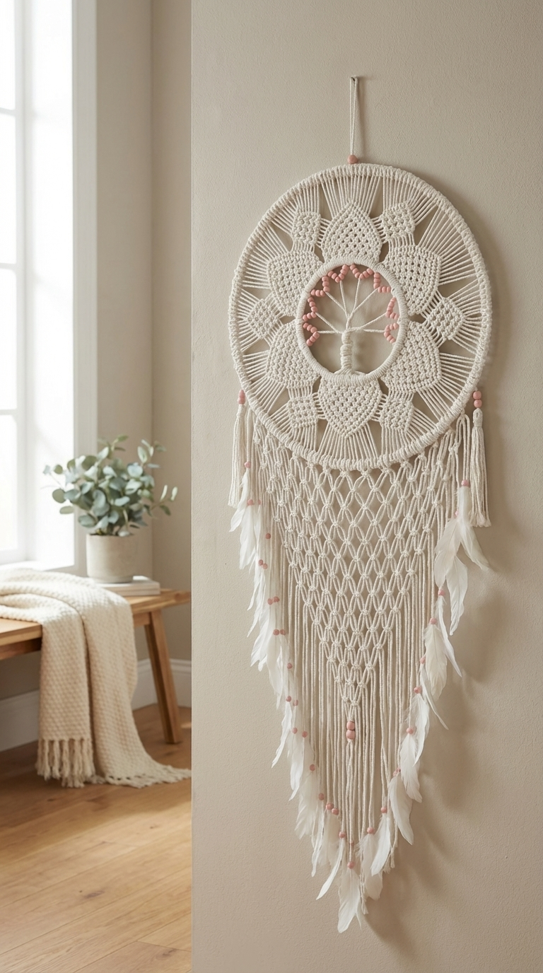 Handmade 54cm Feather Mandella Tree of Life Dreamcatcher - Elegant Bedroom & Living Room Decor