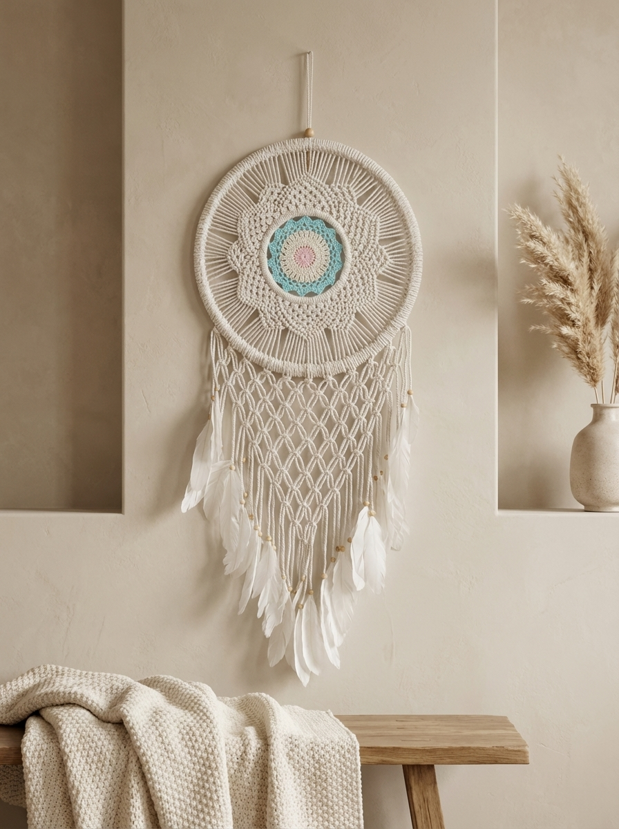 Handmade 54cm Mandella Feather Dreamcatcher - Boho Wall Decor for Bedrooms & Living Room