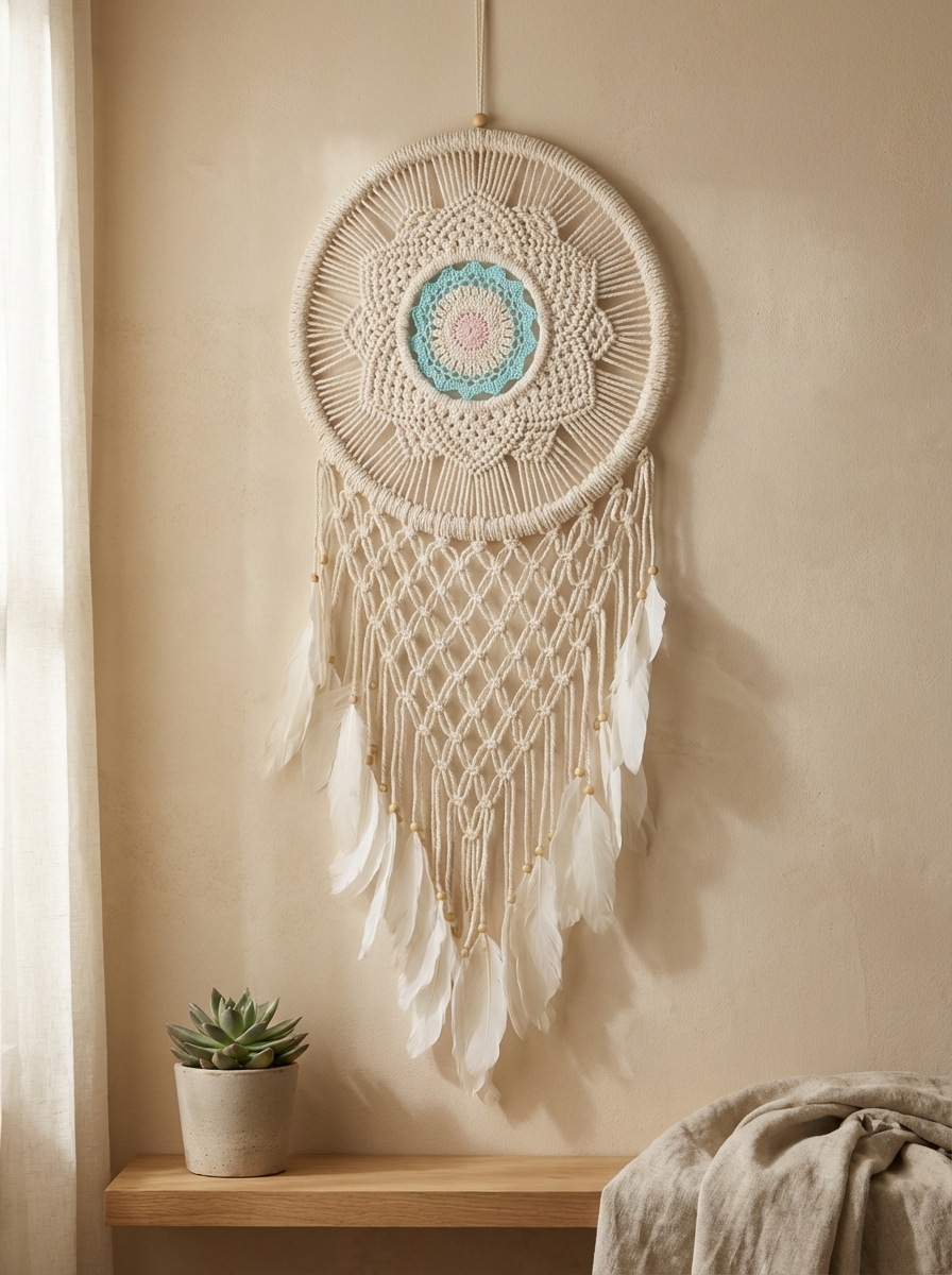 Handmade 54cm Mandella Feather Dreamcatcher - Boho Wall Decor for Bedrooms & Living Room