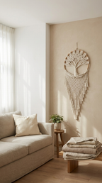 Handmade Boho Cream Tree of Life Dreamcatcher - Elegant Bedroom and Living Room Decor