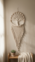 Handmade Boho Cream Tree of Life Dreamcatcher - Elegant Bedroom and Living Room Decor
