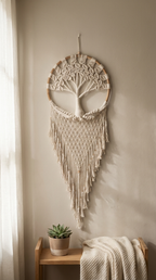 Handmade Boho Cream Tree of Life Dreamcatcher - Elegant Bedroom and Living Room Decor
