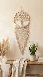 Handmade Boho Cream Tree of Life Dreamcatcher - Elegant Bedroom and Living Room Decor