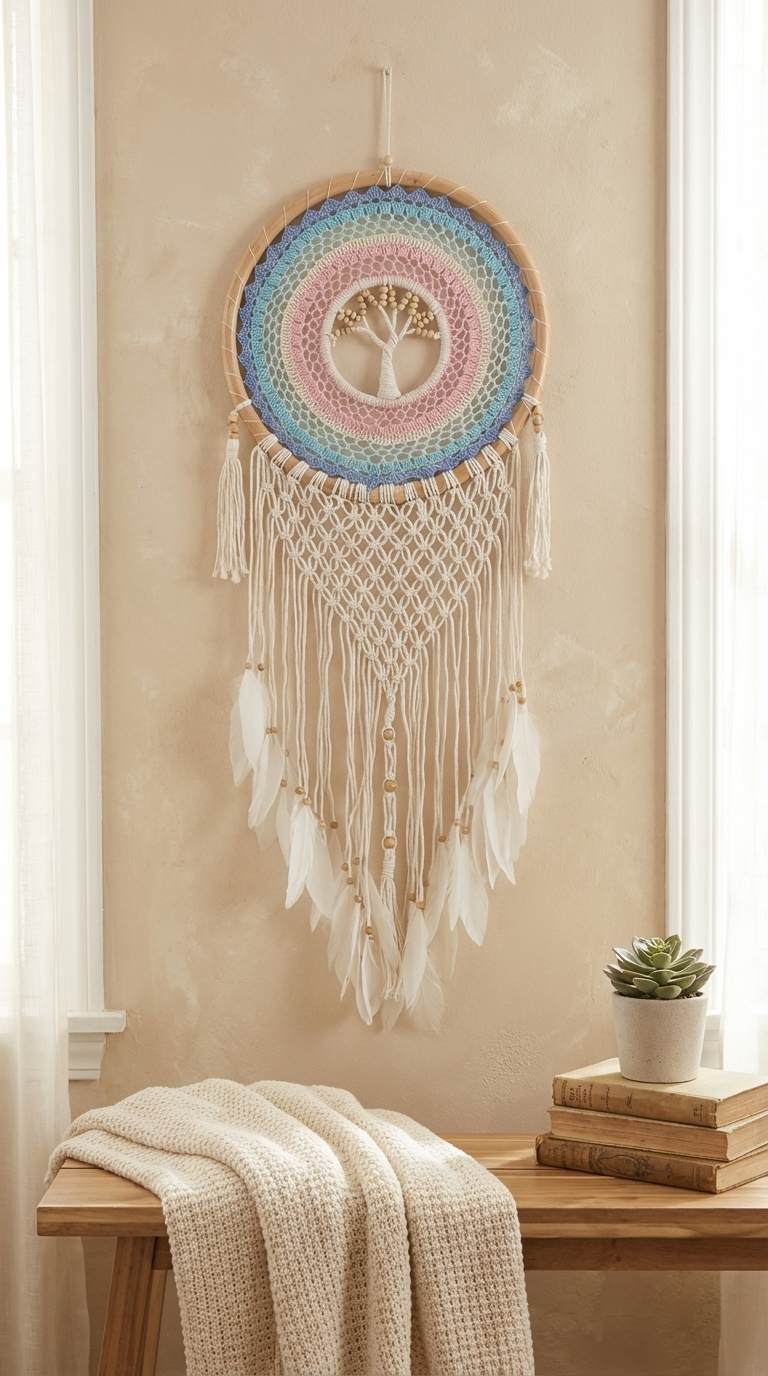 Handmade Feather Style Colored Tree of Life 44cm Dreamcatcher - Decor' Wall Decor Australia