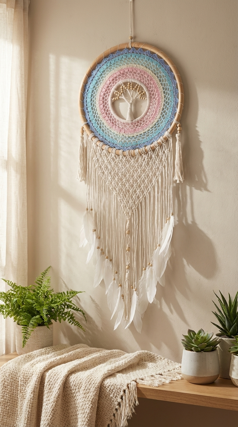 Handmade Feather Style Colored Tree of Life 44cm Dreamcatcher - Decor' Wall Decor Australia