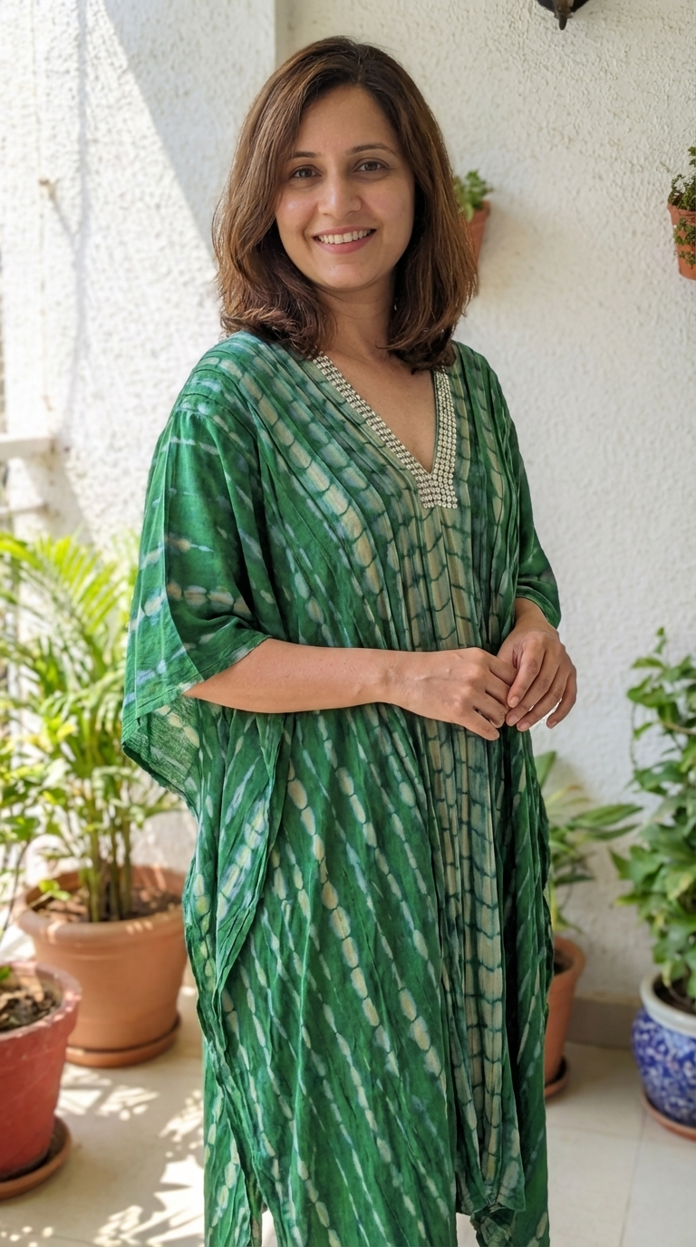 Relaxed Fit Bling Trimmed Short Kaftan - Comfortable Everyday Style