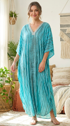 Relaxed Fit Bling Trimmed Long Kaftan - Comfortable Everyday Style