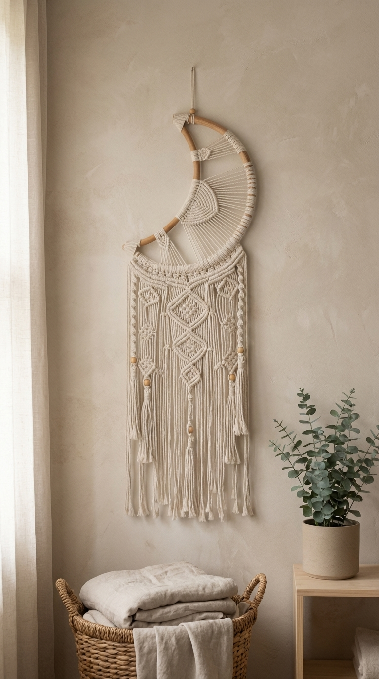 Handmade Macrame 44cm Moon Dreamcatcher - Elegant Bedroom & Living Room Decor