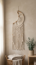 Handmade Macrame 44cm Moon Dreamcatcher - Elegant Bedroom & Living Room Decor