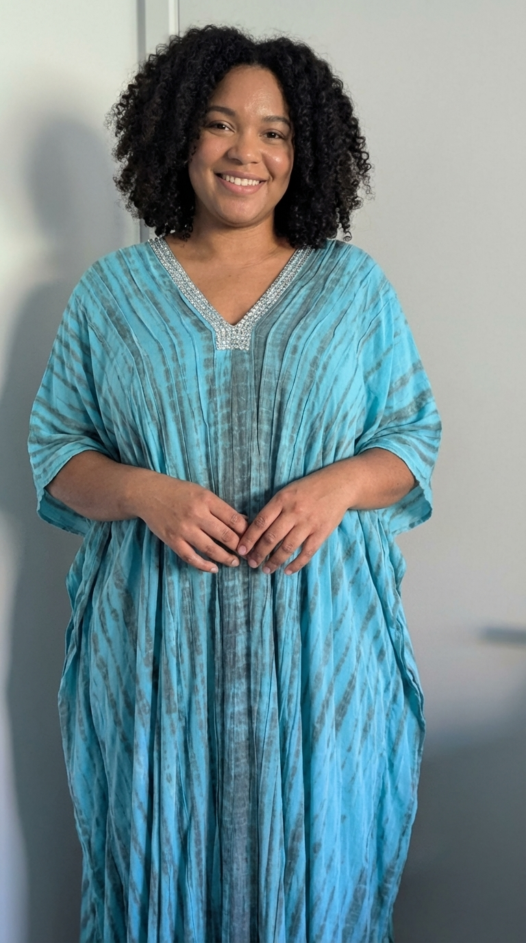 Relaxed Fit Bling Trimmed Long Kaftan - Comfortable Everyday Style