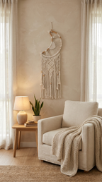 Handmade Macrame 44cm Moon Dreamcatcher - Elegant Bedroom & Living Room Decor