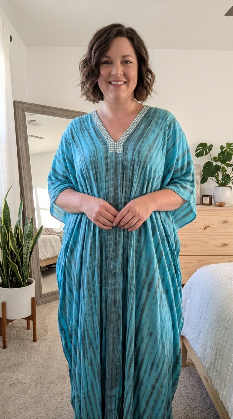 Relaxed Fit Bling Trimmed Long Kaftan - Comfortable Everyday Style