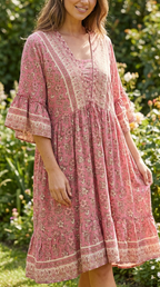 Floral Vee Dress - Flowy, Lightweight Design