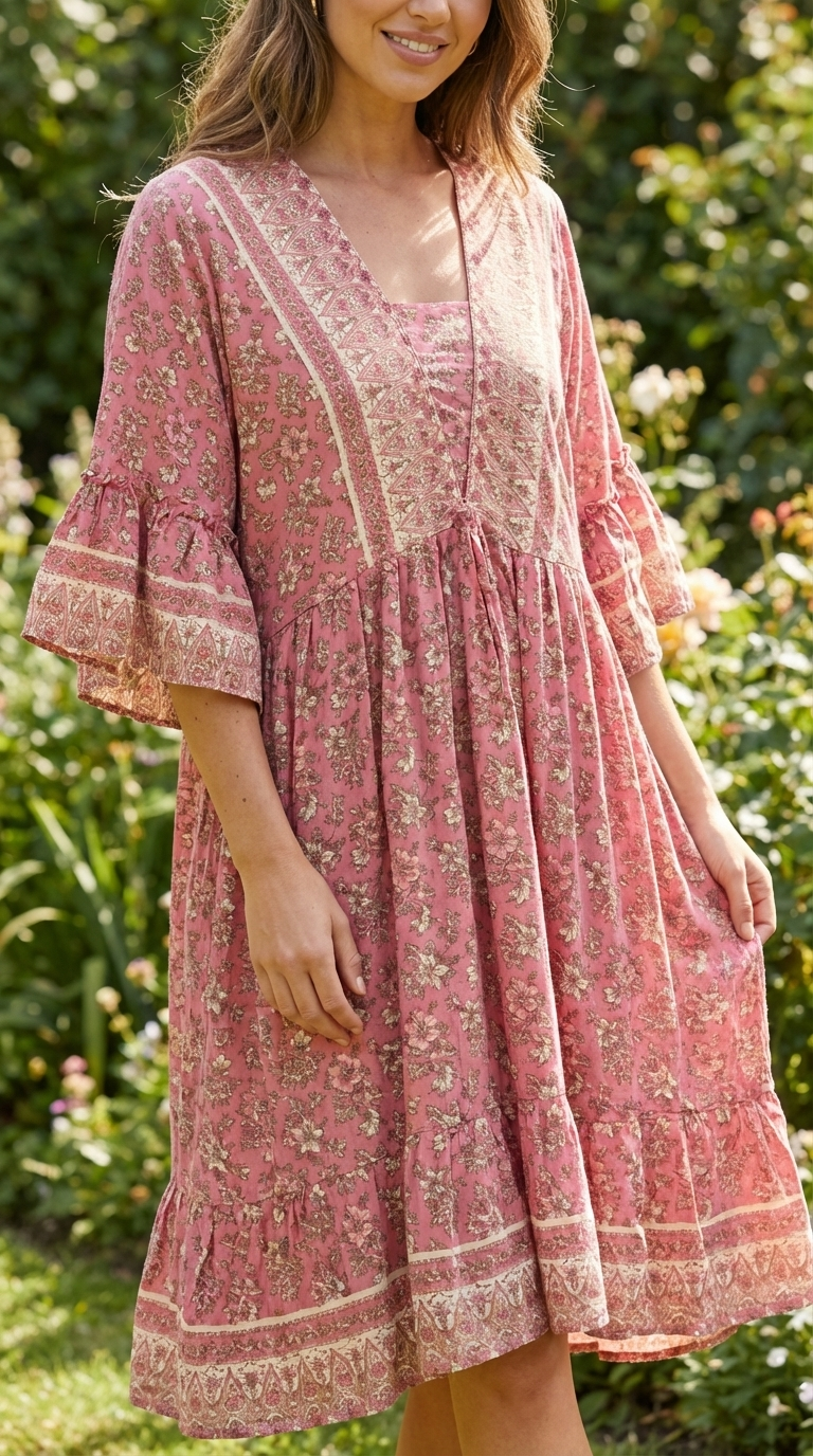 Floral Vee Dress - Flowy, Lightweight Design