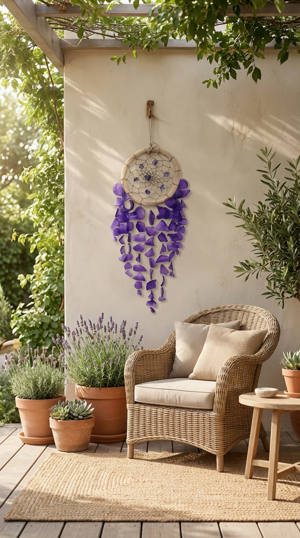 Recycled Sea Glass Windchimes - Rattan Dreamcatcher Coastal Decor