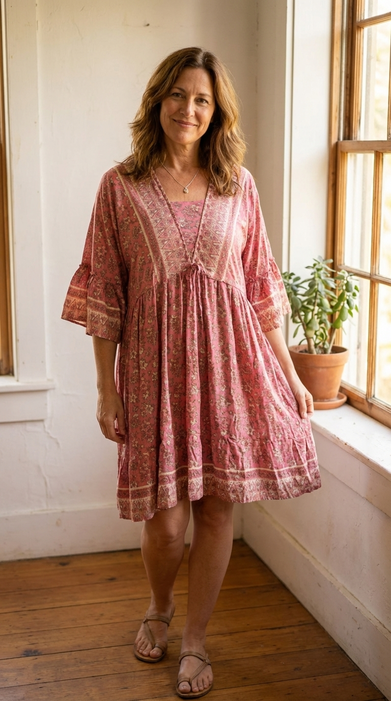 Floral Vee Dress - Flowy, Lightweight Design