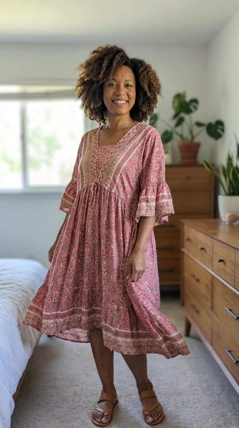 Floral Vee Dress - Flowy, Lightweight Design