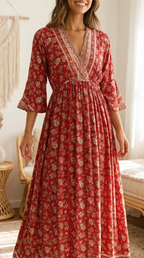 Boho Style Floral Maxi Dress - Flowy Lightweight Design