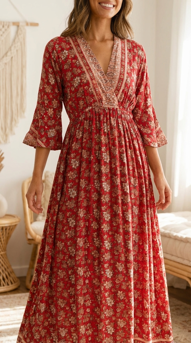 Boho Style Floral Maxi Dress - Flowy Lightweight Design