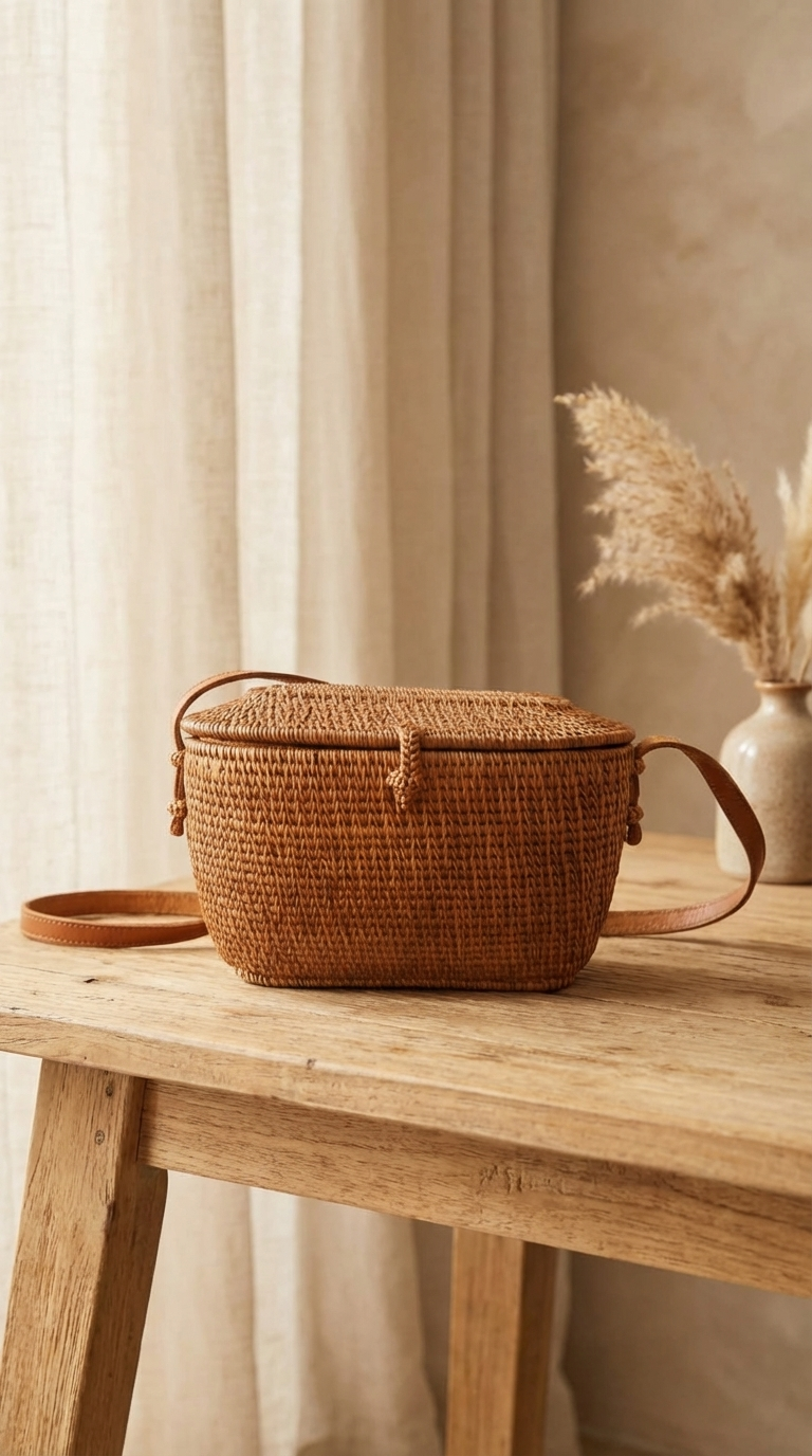 Handmade Rattan Shoulder Bag - Boho Lightweight Fashion Bag