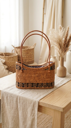 Handmade Rattan Bag with Inner Pouch & Natural Coconut Shell beads - Boh Woven Coastal Fashion Bag