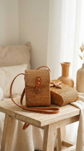 Handmade Rattan Tote Bag - Boho Lightweight Shoulder Bag