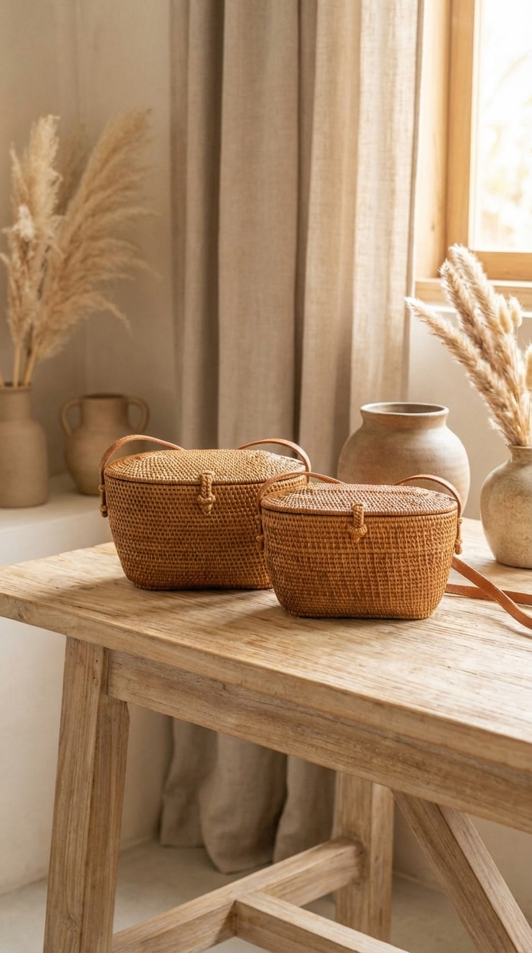 Handmade Rattan Shoulder Bag - Boho Lightweight Fashion Bag