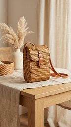 Handmade Rattan Tote Bag - Boho Lightweight Shoulder Bag