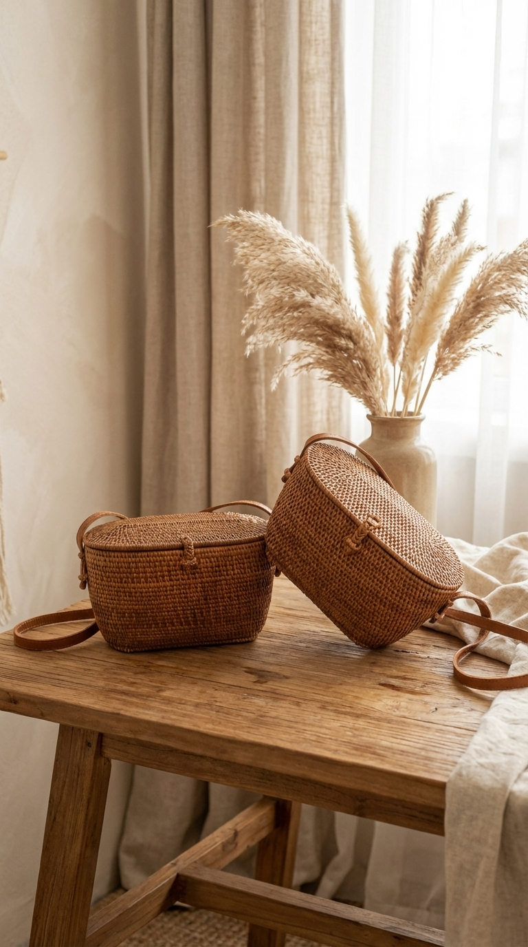 Handmade Rattan Shoulder Bag - Boho Lightweight Fashion Bag