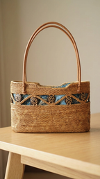 Handmade Rattan Bag with inner Pouch - Boho Lightweight Beach Bag