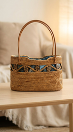 Handmade Rattan Bag with inner Pouch - Boho Lightweight Beach Bag