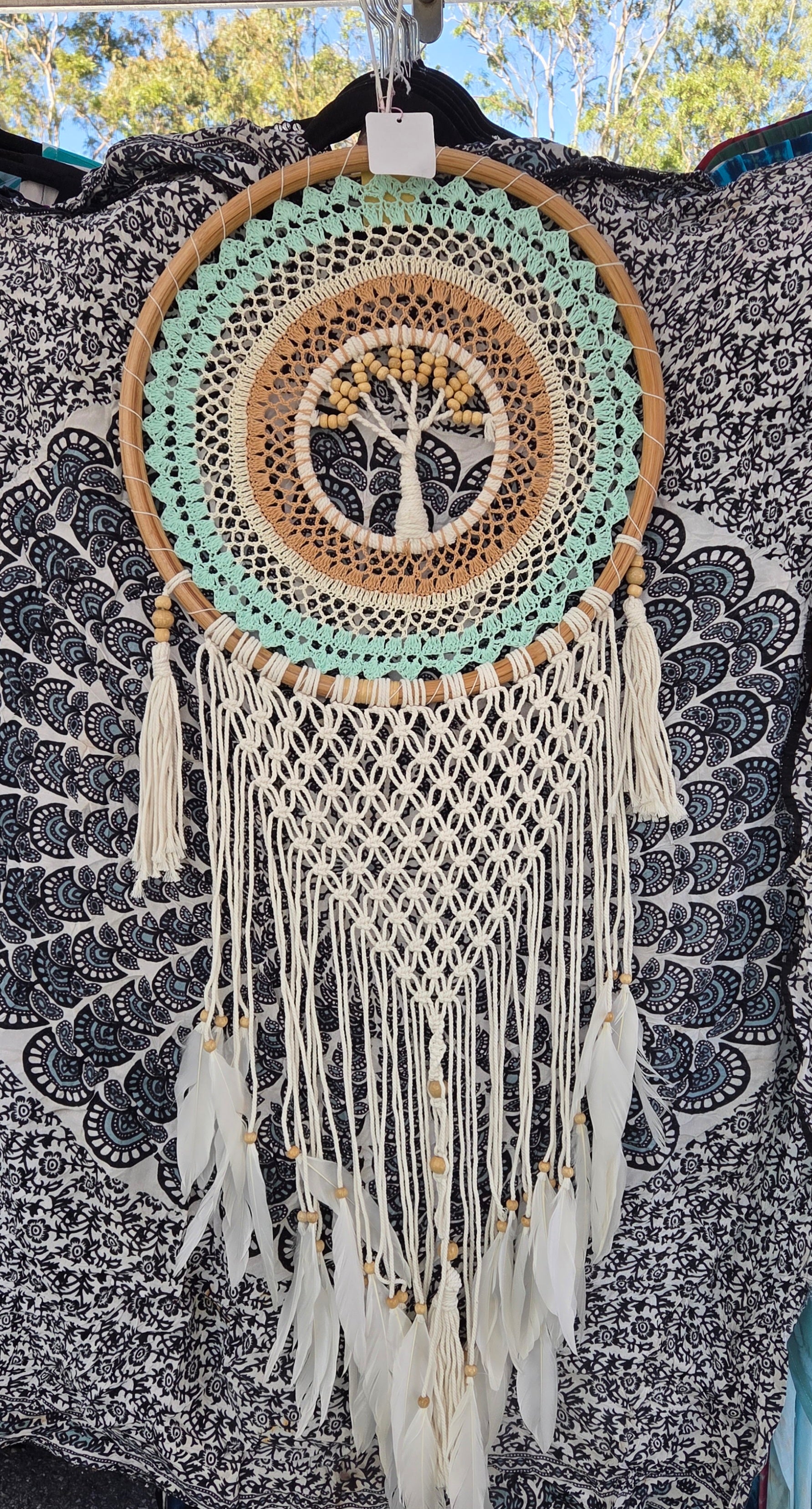 Handmade Feather Hanging Colored 33cm Tree of Life Dreamcatcher - Boho Home Decor'