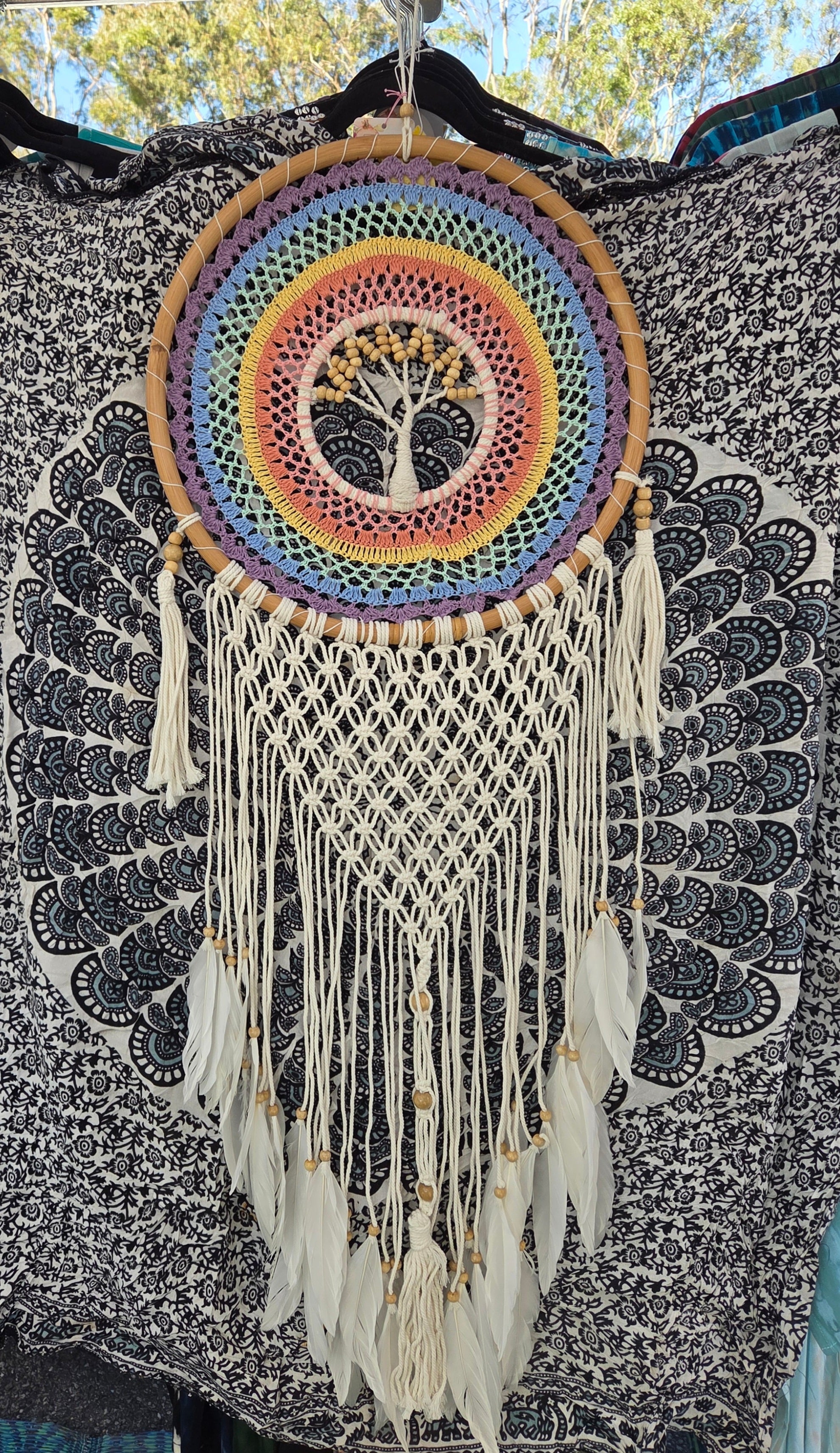Handmade Feather Hanging Colored 33cm Tree of Life Dreamcatcher - Boho Home Decor'