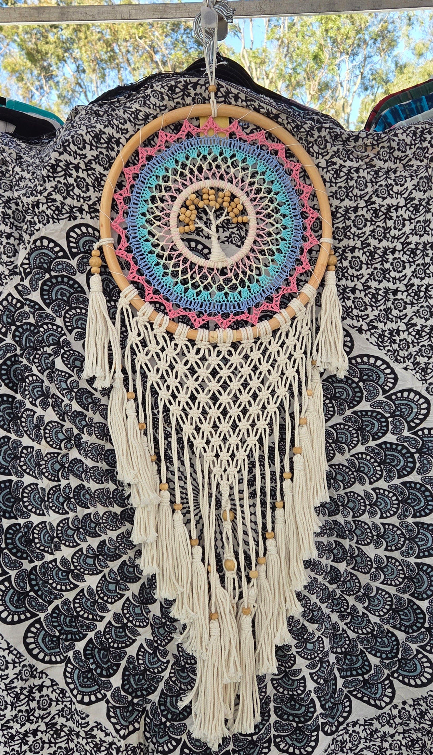 Handmade Feather Hanging Colored 33cm Tree of Life Dreamcatcher - Boho Home Decor'