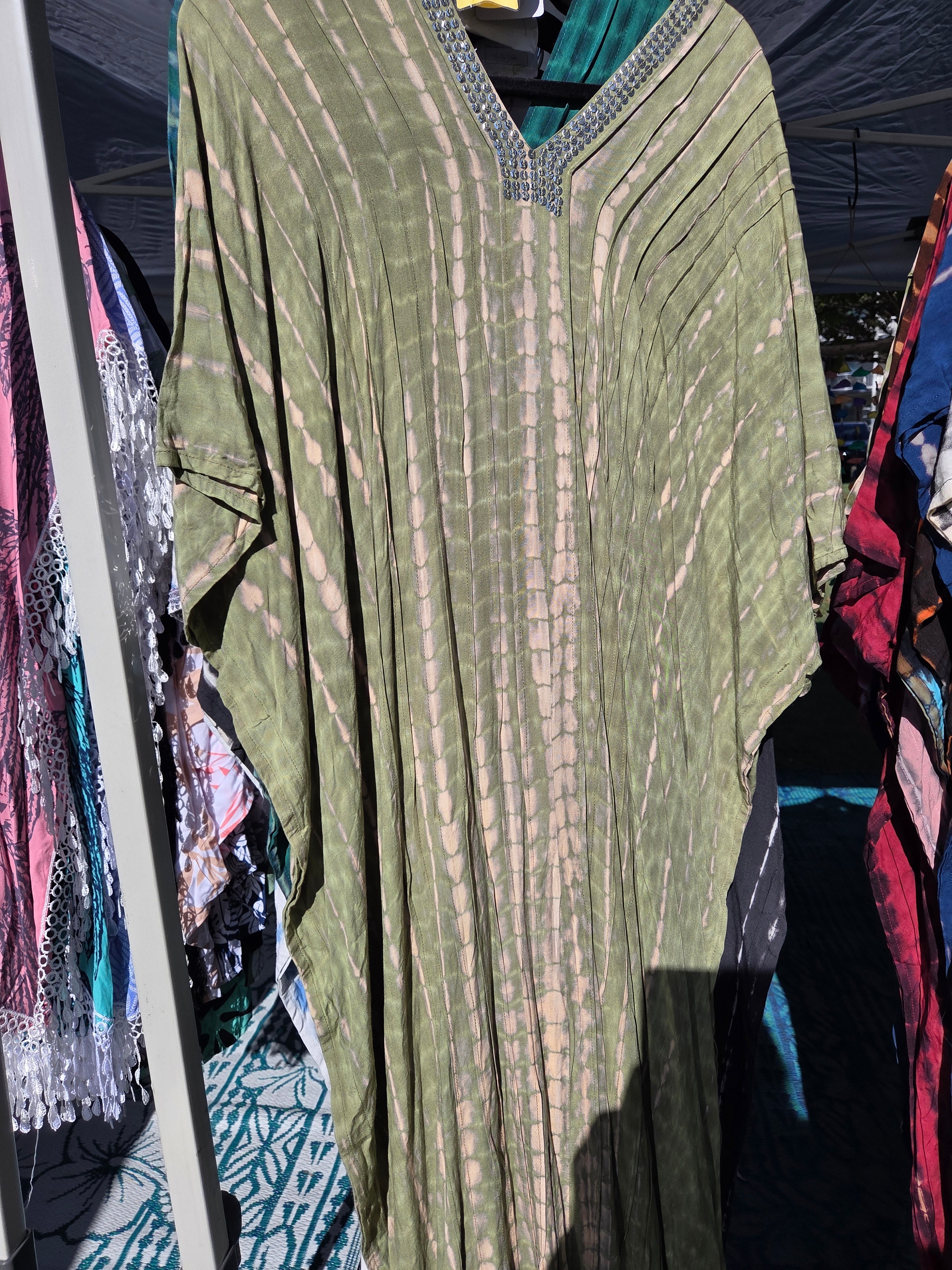 Relaxed Fit Bling Trimmed Long Kaftan - Comfortable Everyday Style