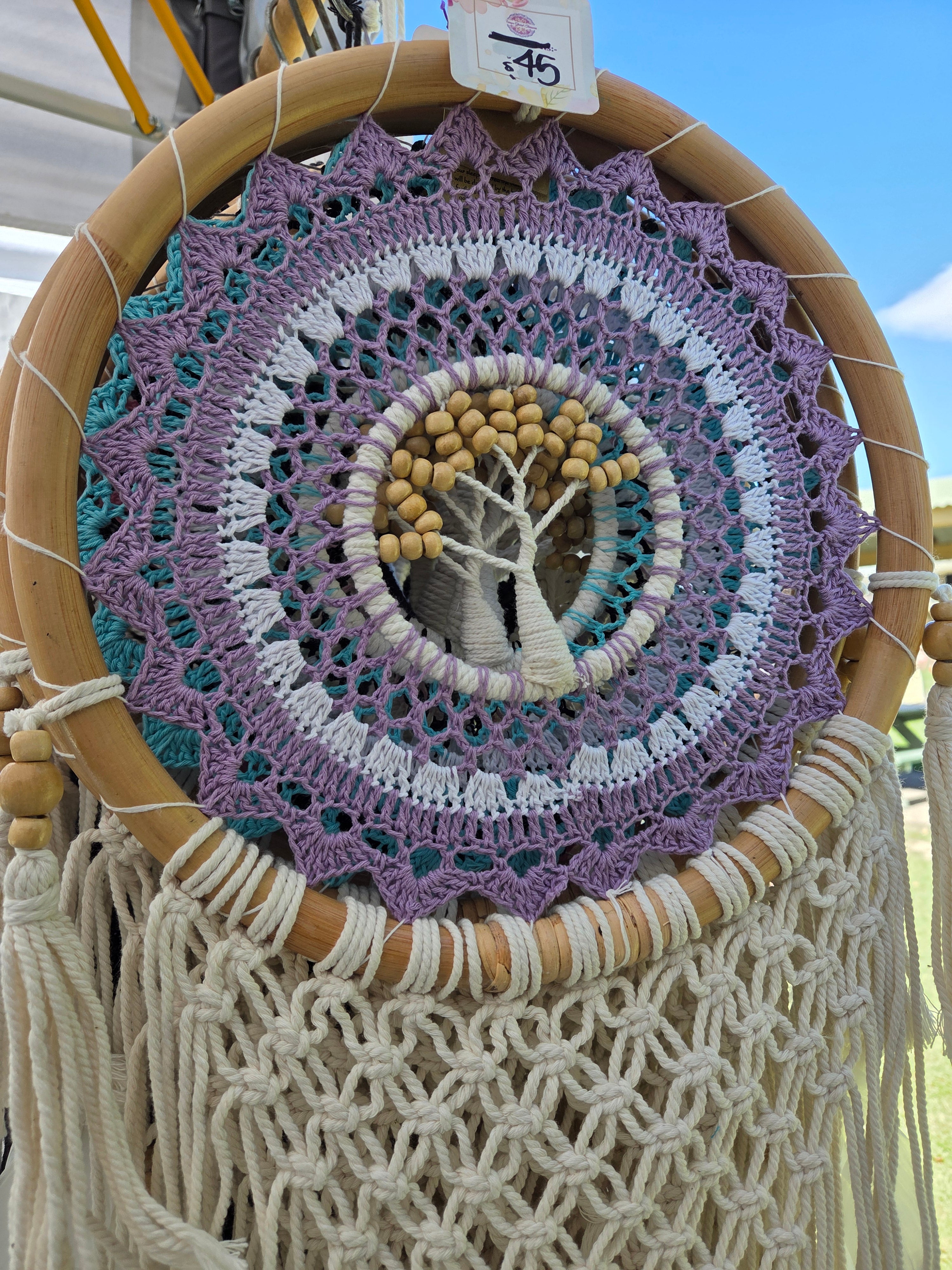 Handmade Feather Hanging Colored 33cm Tree of Life Dreamcatcher - Boho Home Decor'