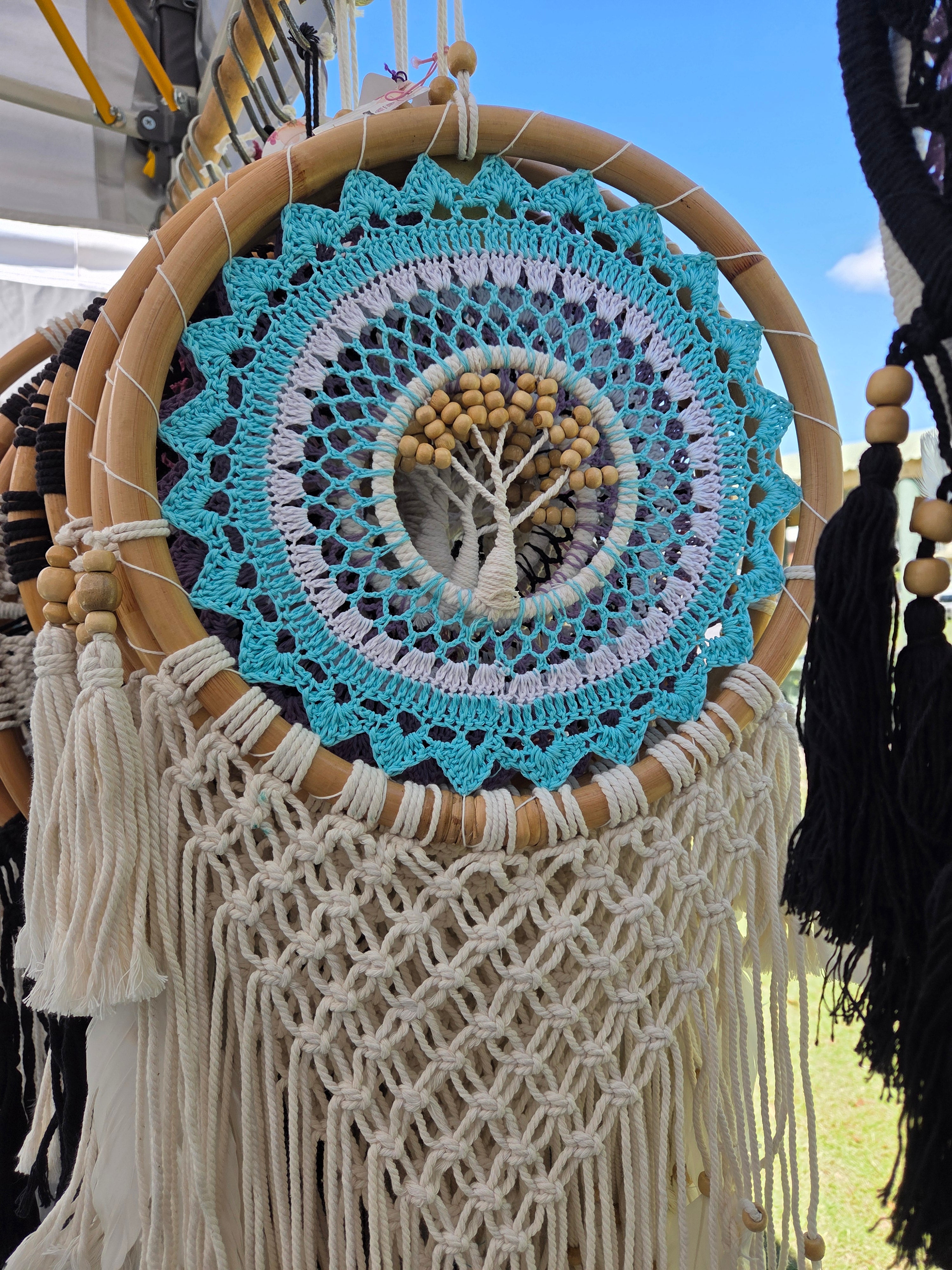 Handmade Feather Hanging Colored 33cm Tree of Life Dreamcatcher - Boho Home Decor'