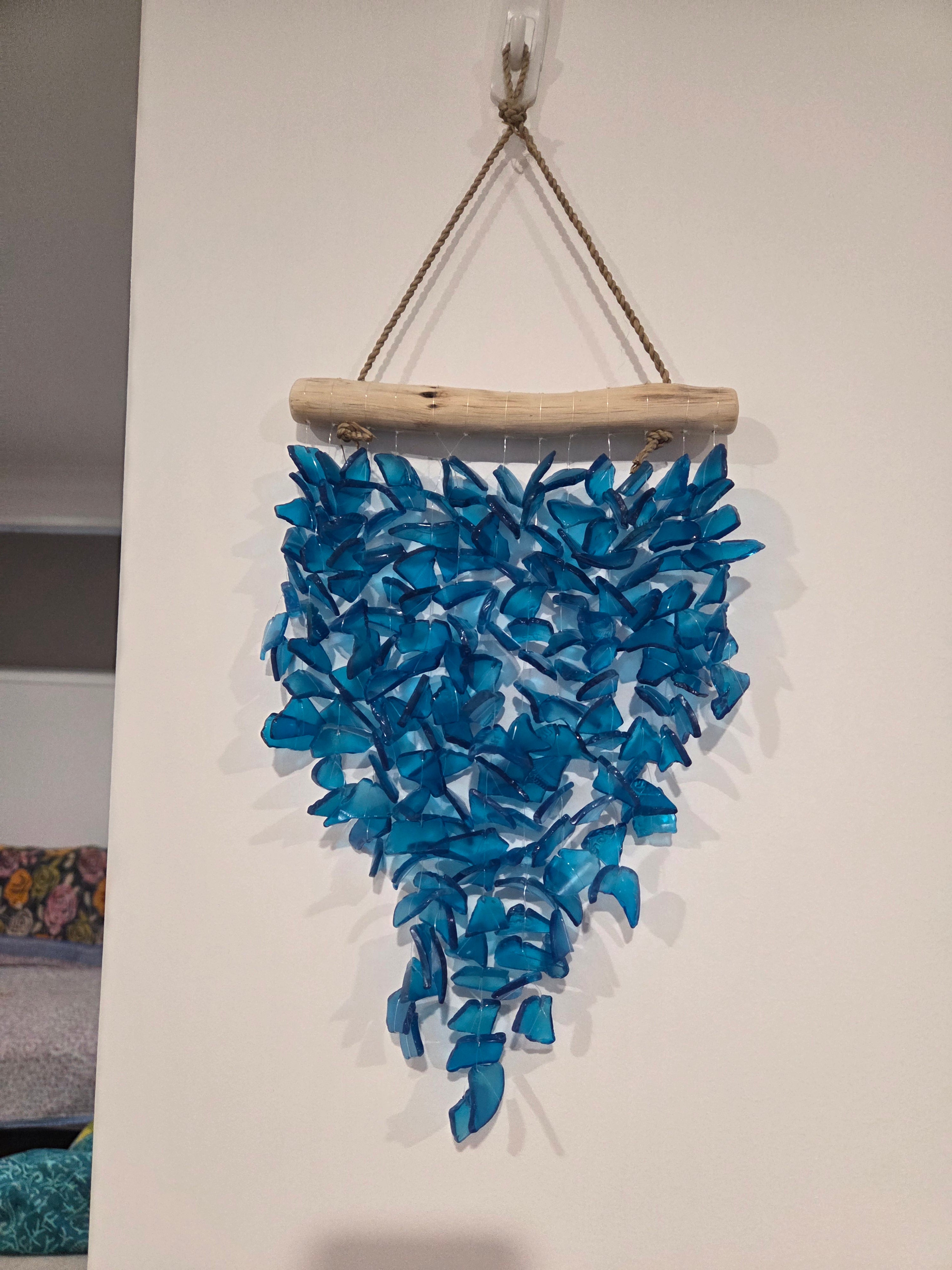 Recycled Wooden Sea Glass Wind Chime – Rattan Dreamcatcher Coastal Decor