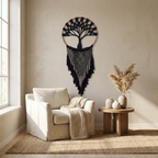 Handmade Boho Black Tree of Life Dreamcatchers - Elegant Bedroom & Living Room Decor'