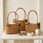 Handwoven Medium Rattan Pouch Bag - Boho Lightweight Fashion Bag
