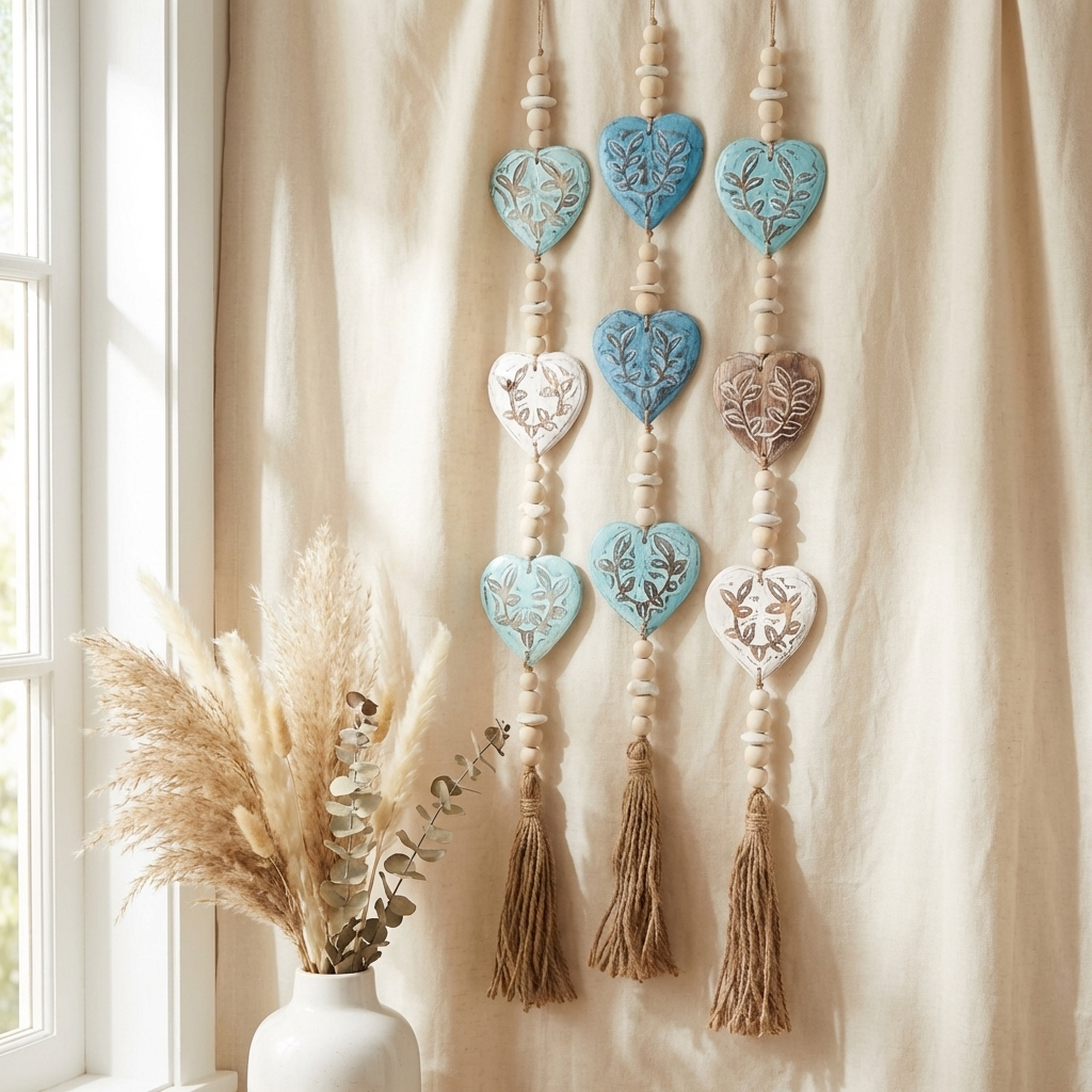 Handcrafted Filigree Heart Wall Hanging - Coastal Boho Statement Deor