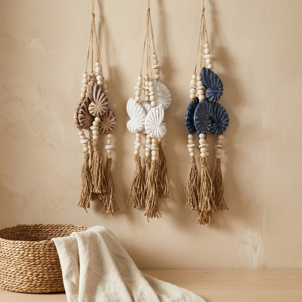 Handcrafted Boho Single Seashell Wall Hanging - Coastal Statement Piece