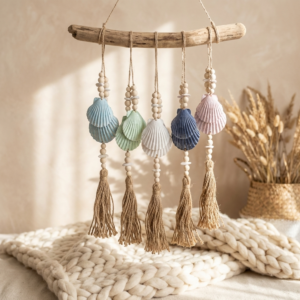 Handcrafted Single Boho Shell Wall Hanging - Coastal Statement Piece