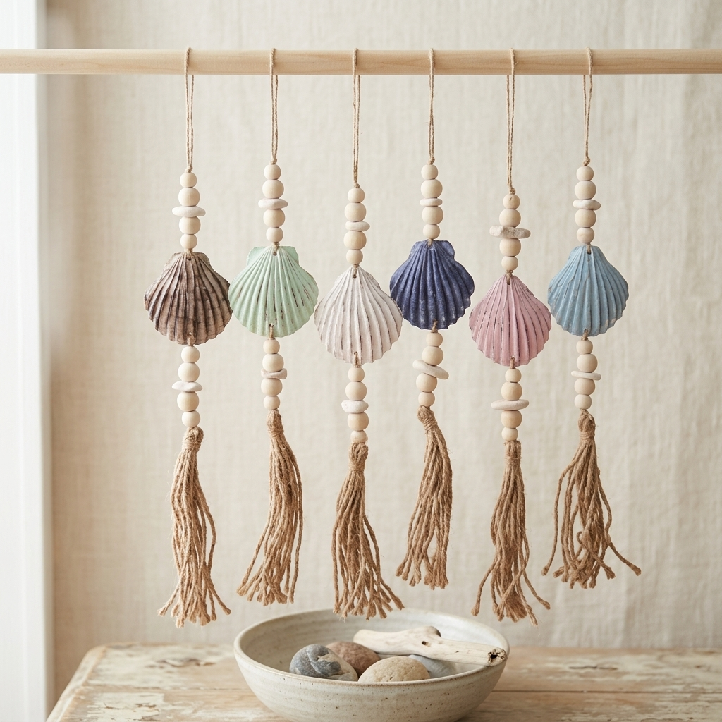 Handcrafted Single Boho Shell Wall Hanging - Coastal Statement Piece
