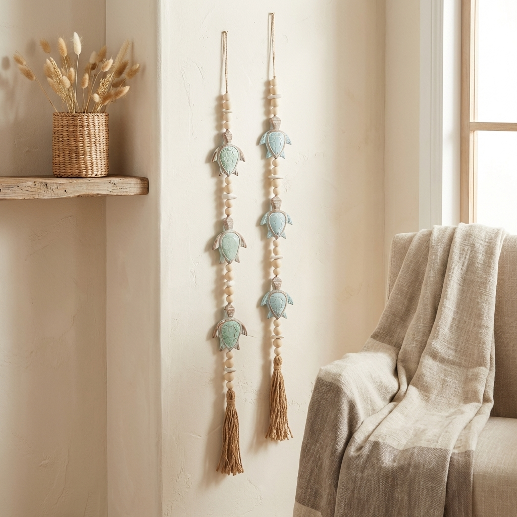 Handcrafted Turtle Wall Hanging - Coastal Boho Statment Decor