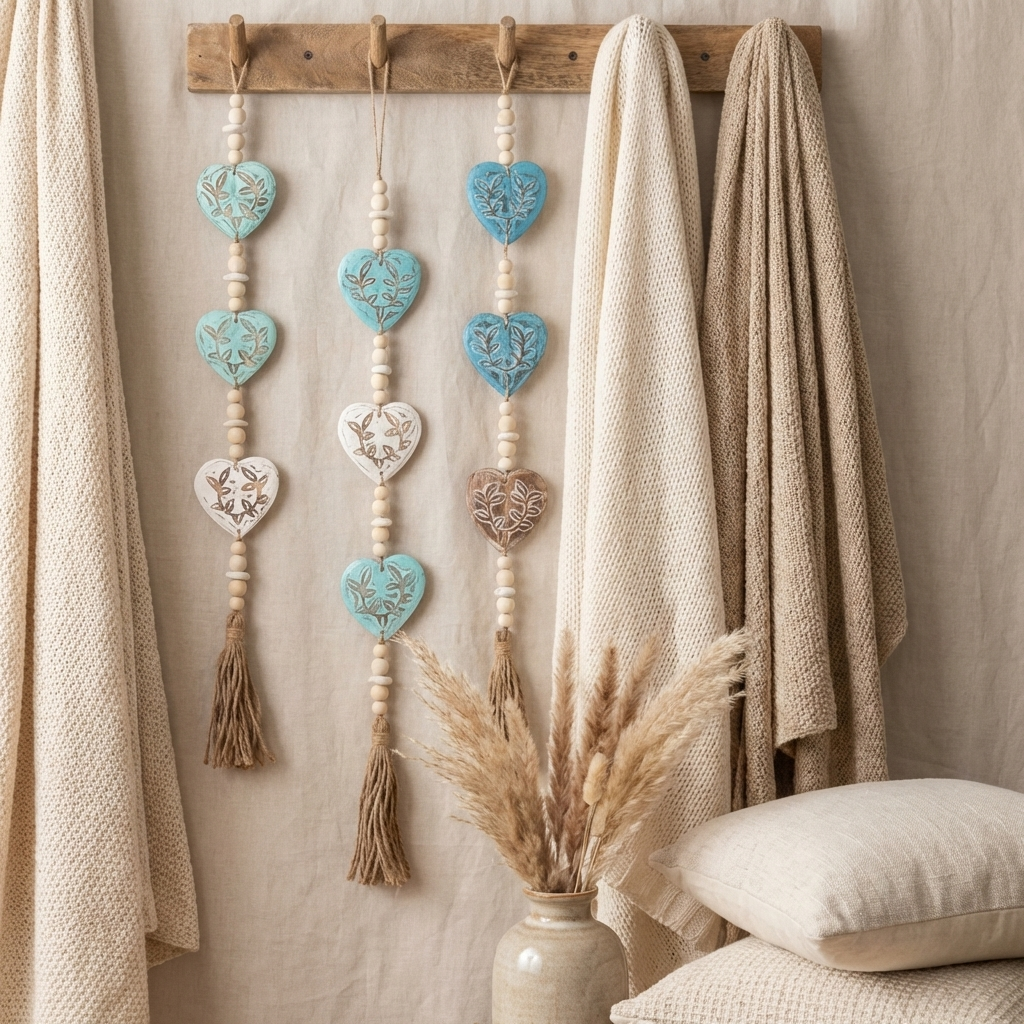Handcrafted Filigree Heart Wall Hanging - Coastal Boho Statement Deor