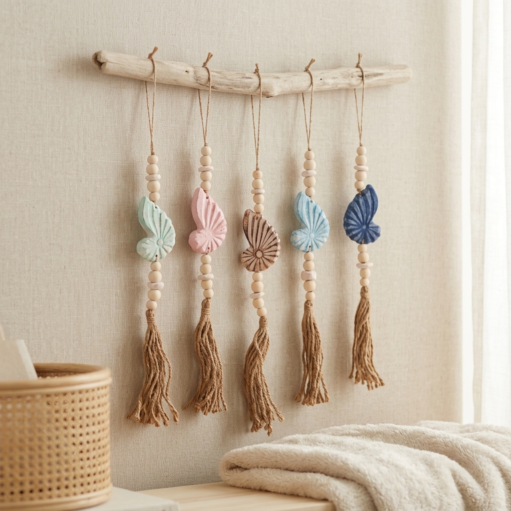 Handcrafted Boho Single Seashell Wall Hanging - Coastal Statement Piece