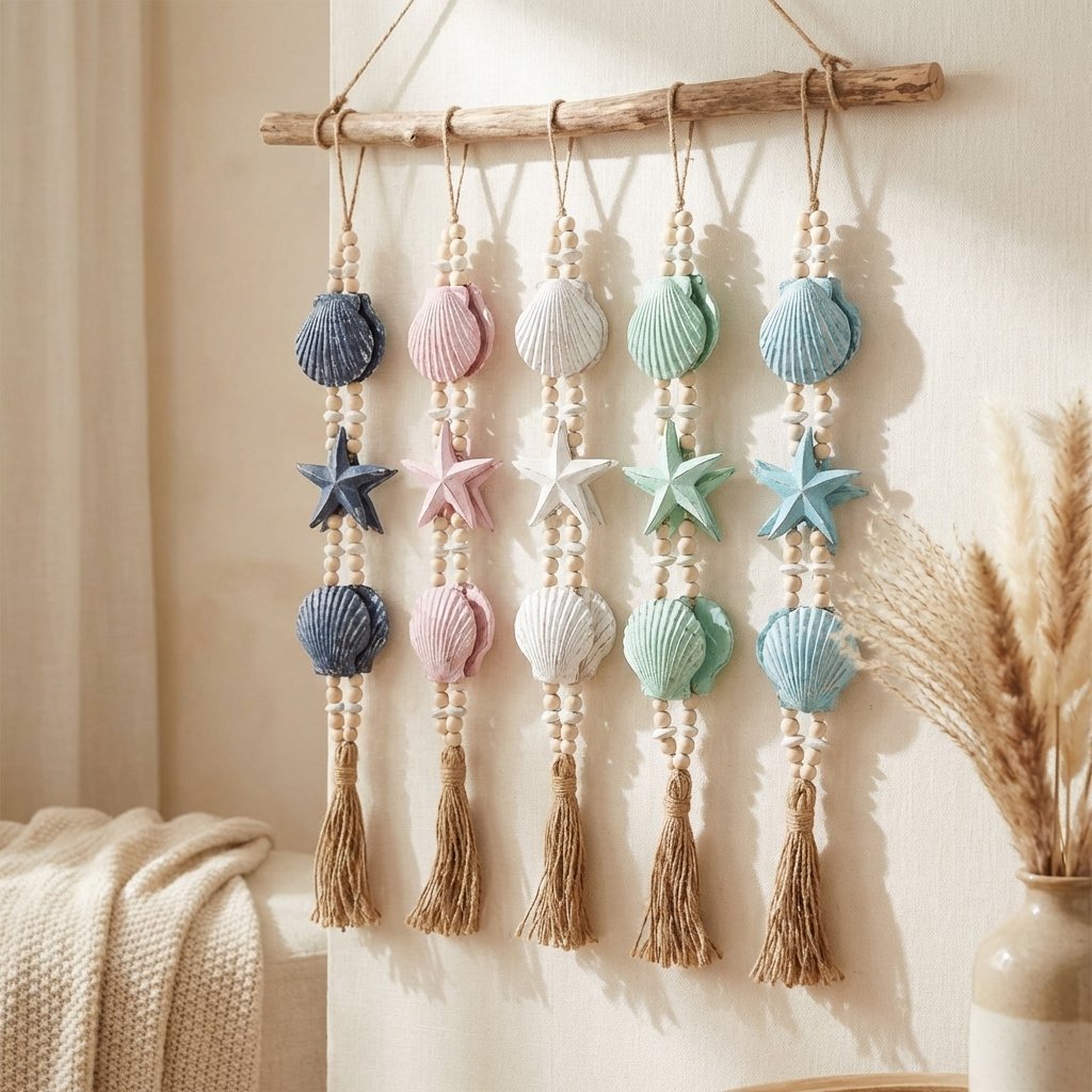 Handcrafted Hanging Mixed Shell Wall Decor - Boho Statement Decor