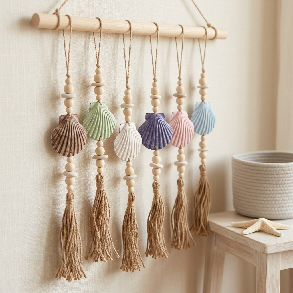 Handcrafted Single Boho Shell Wall Hanging - Coastal Statement Piece